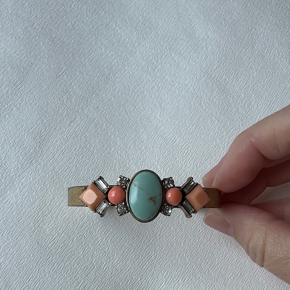 J. Crew Gold-Tone Bangle with Turquoise and Coral Accents